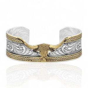Montana Silversmiths Fine Silver Carved Longhorn Cuff Bracelet Retail $95 - NEW
